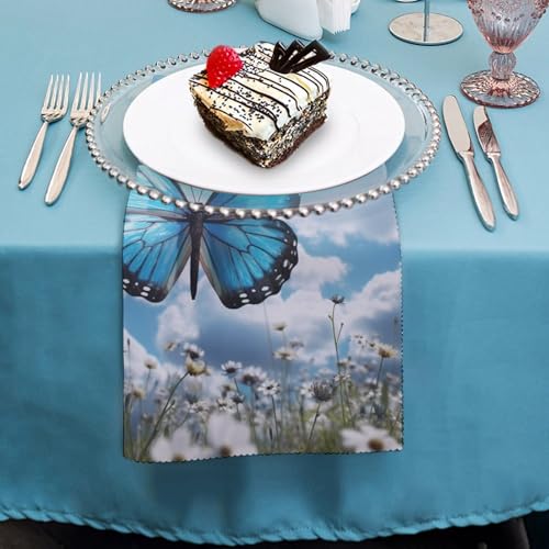 Servilletas de Tela Azul con Mariposas y Nubes 4 unidades miniatura 4