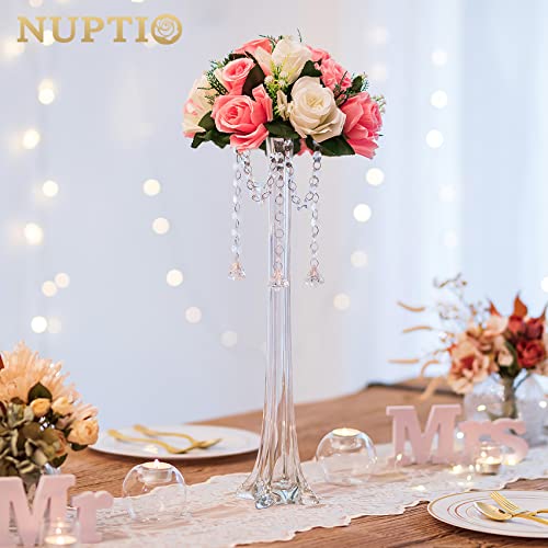 NUPTIO Pcs of 2 Fake Flower Ball Arrangement Bouquet,15 Heads Plastic Roses with Base - Image 2