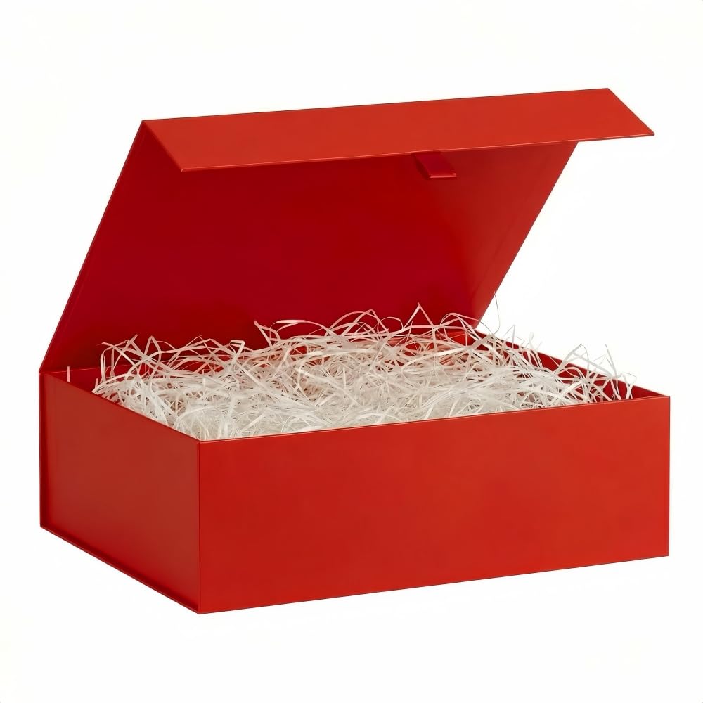 Red Extra Large Gift Box 3Pcs 48.5X40.5X15.3 cm, Birthday Gift Box for Presents with Magnetic Lid Ribbon Tab,for Christmas Valentine's Day Wedding Gift Packaging,Includes Cards,Envelopes Filler