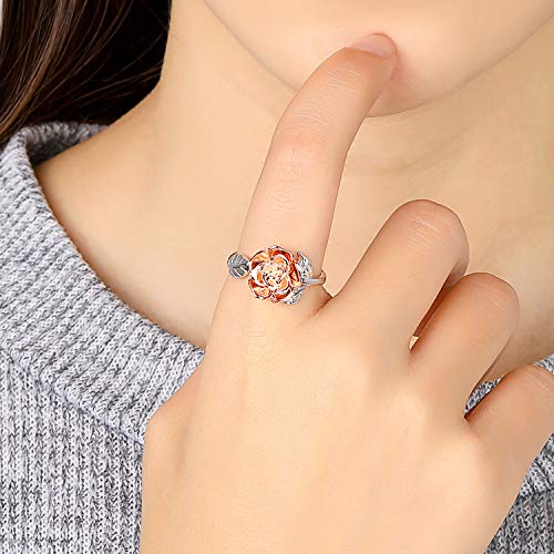 Step Forward 925 Sterling Silver Adjustable Ring for Women - Paw Rings Spoon Ring Rose Flower Promise Ring for Lady, Mother's Day Birthday Christmas Party Jewelry Gifts2