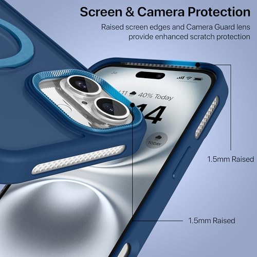 Image of eller sante Maximus Back Cover Case for iPhone 16 Plus with Magnetic Alloy Ring Metal Kickstand Camera Protector TPU Shockproof 10ft Drop Protection Compatible with Mag-Safe- Blue