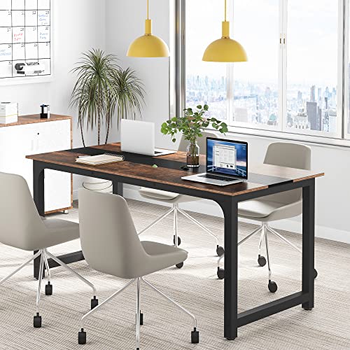 Tribesigns Modern Computer Desk, 70.8 X 31.5 Inch Large Office Desk Computer Table Study Writing Desk Workstation For Home Office, Rustic/Black #TOP4
