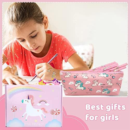 Unicorn Stationery Set for Girls, Unicorn Gift Toy for Girls Age 4 5 6 7 8 9 Years Old Birthday Christmas Gift, Back to School Stationary Sets with Notebook, Pencils, Eraser, Pencil Case, Sticker