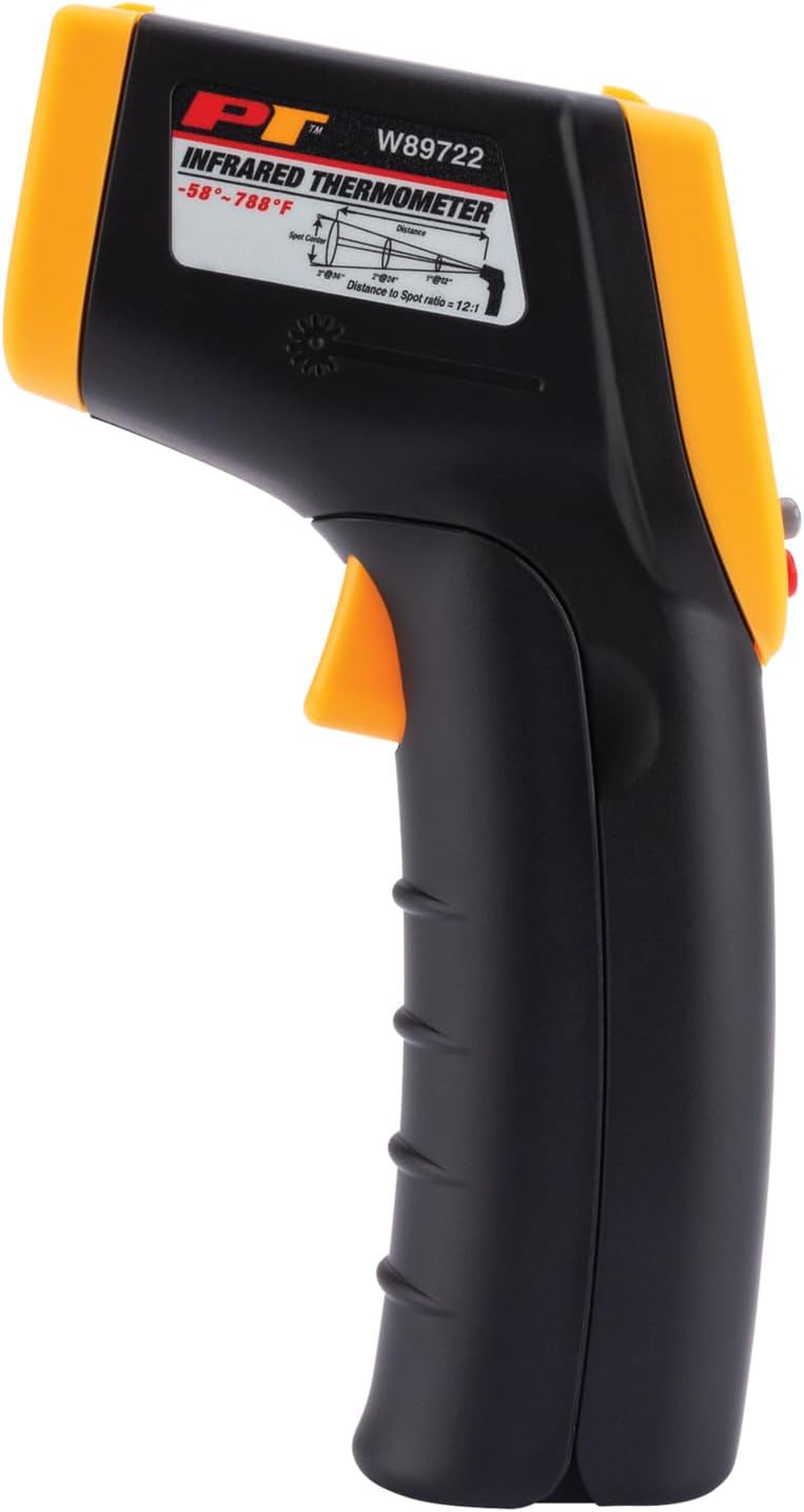Performance Tool W89722 Non-Contact Digital Laser Infrared Thermometer, Orange and Black With 12:1 Spot Ratio