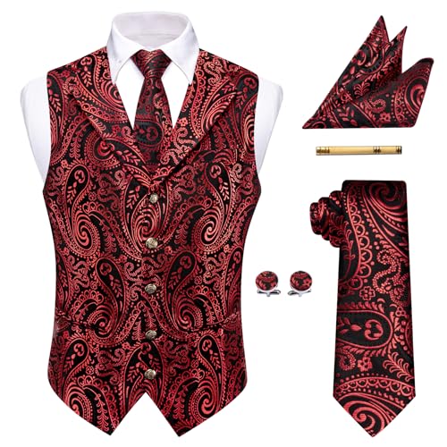 YourTies Viktorianische Herren-Weste, Krawatte, Seide, Paisleymuster, Anzugweste, formelle Weste, Gothic, Steampunk-Weste mit gekerbtem Revers, Rot Schwarz -1, XXX-Large YourTies Viktorianische Herren-Weste, Krawatte, Seide, Paisleymuster, Anzugweste, formelle Weste, Gothic, Steampunk-Weste mit gekerbtem Revers, Rot Schwarz -1, XXX-Large
