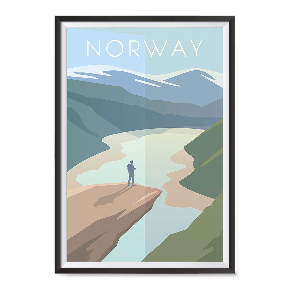 EzPosterPrints - Retro World Famous City Posters - Decorative, Vintage, Retro, Grunge Travel Poster Printing - Wall Art Print For Home Office - Norway, Norway - 12X18 Inches