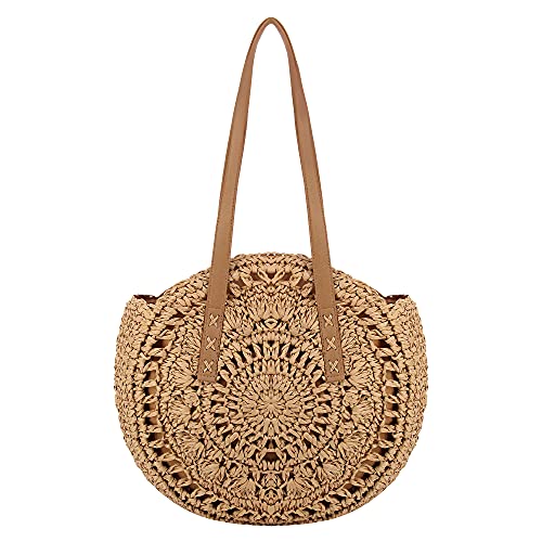 Image of Naimo Women Straw Beach Shoulder Bag Woven Tote Handbag Large Handmade Weaving Summer Casual Hobo Bag