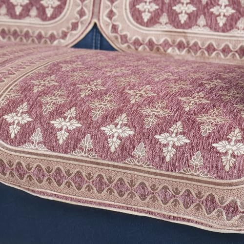 Image of Premium Chenille Woven Anti-Slip 2 Seater Sofa Cover | L-Shape Sofa Seat Protector for Living Room | Durable & Stylish Slipcover - Onion Pink - Floral