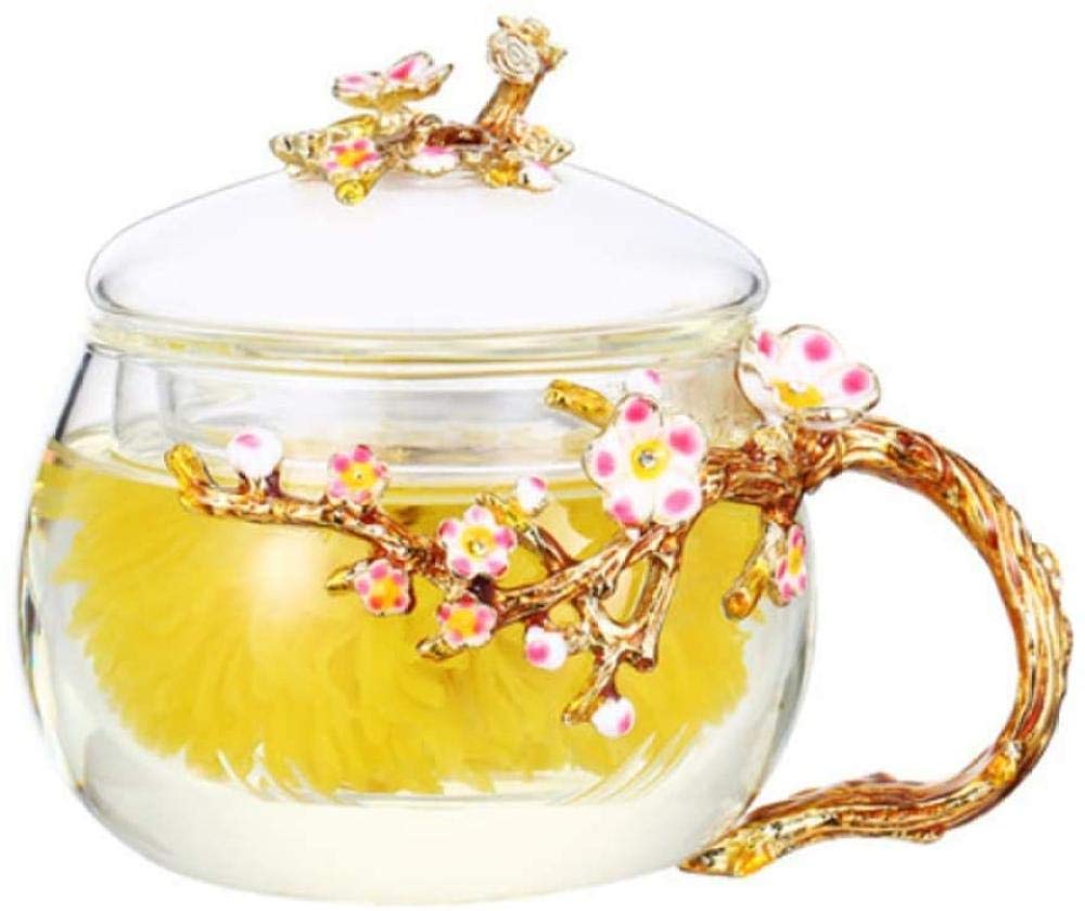 Tazas café cristal y té con diseño esmaltado sin plomo e incluye cuchara