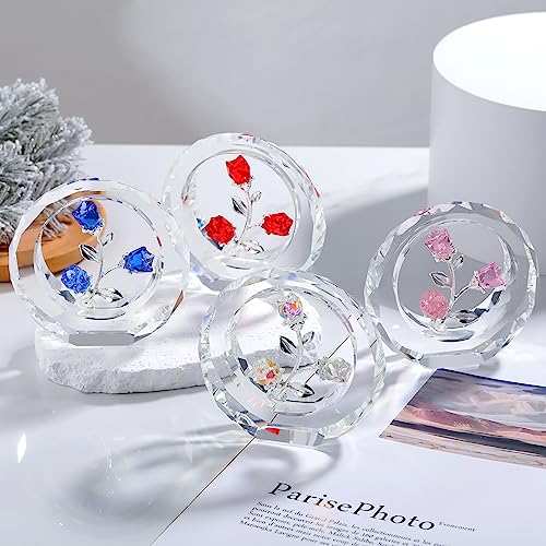 Ornalrist Crystal Blue Rose Blossom Flower Figurine Gifts for Her Glass Rose Bouquet Collectible Paperweight Romantic Gift Idea for Women Wife Valentine's Anniversary Ornaments (Blue) - Image 3