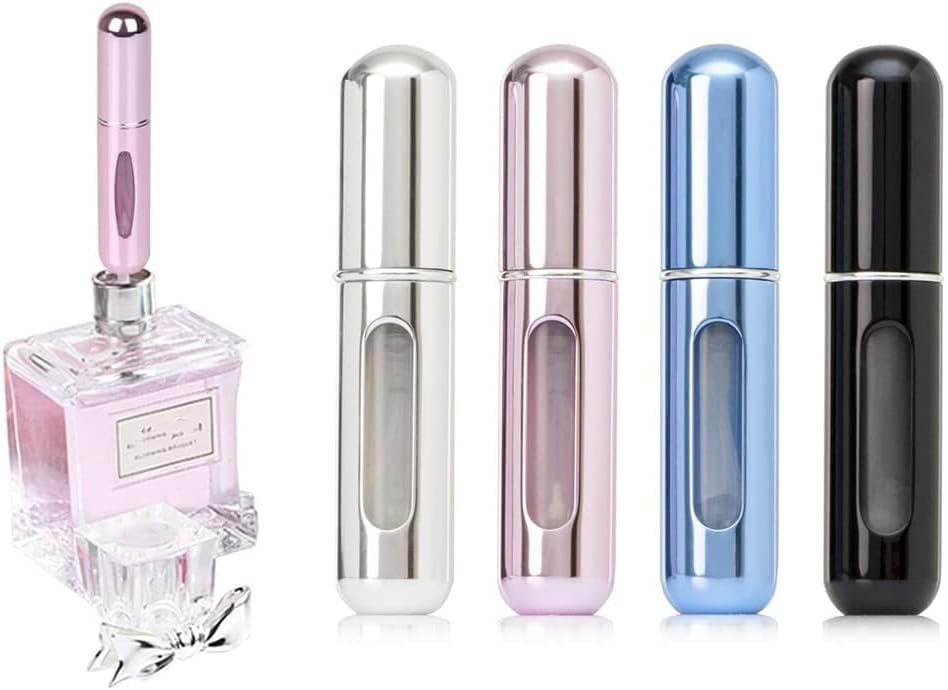 4pc Refillable Perfume Atomizer Bottle, Cologne Dispenser Portable Perfume Refill Bottles, Mini 5 Ml Aluminum Portable Empty Spray Capsule Bottle for Travel, Traveling (Multicolour)