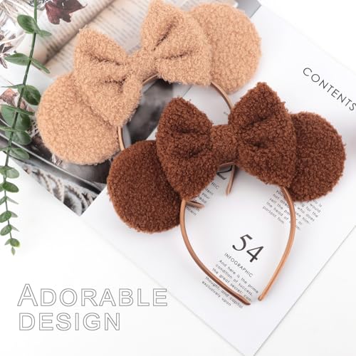 Image of DRESHOW Wool Mouse Ears Bow Headbands Fluffy Hair Bands Bow Hairband Soft Plush Headwear Party Decoration Cosplay Costume for Women