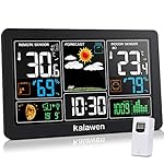 Kalawen Estación meteorológica Interiore Exteriore...: 🏆 【EstacióN MeteorolóGica Multifuncional 10 En 1】 Kalawen estacion meteorologica con sensores proporciona 10 funciones: pronóstico del tiempo, reloj atómico, fase lunar, temperatura y humedad exterior, temperatura y humedad interior, fecha y hora, ba...
