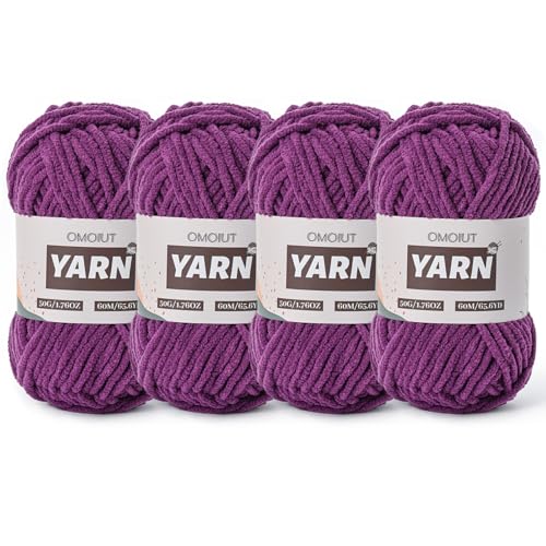 Image of 4 Packs Plush Chenille Chunky Crochet Yarn - Baby Yarn for Crocheting Soft - Velvet Yarns Knitting for Blankets Crafts - Fluffy Amigurumi Yarns 200g /262.5yds (4 Violet)