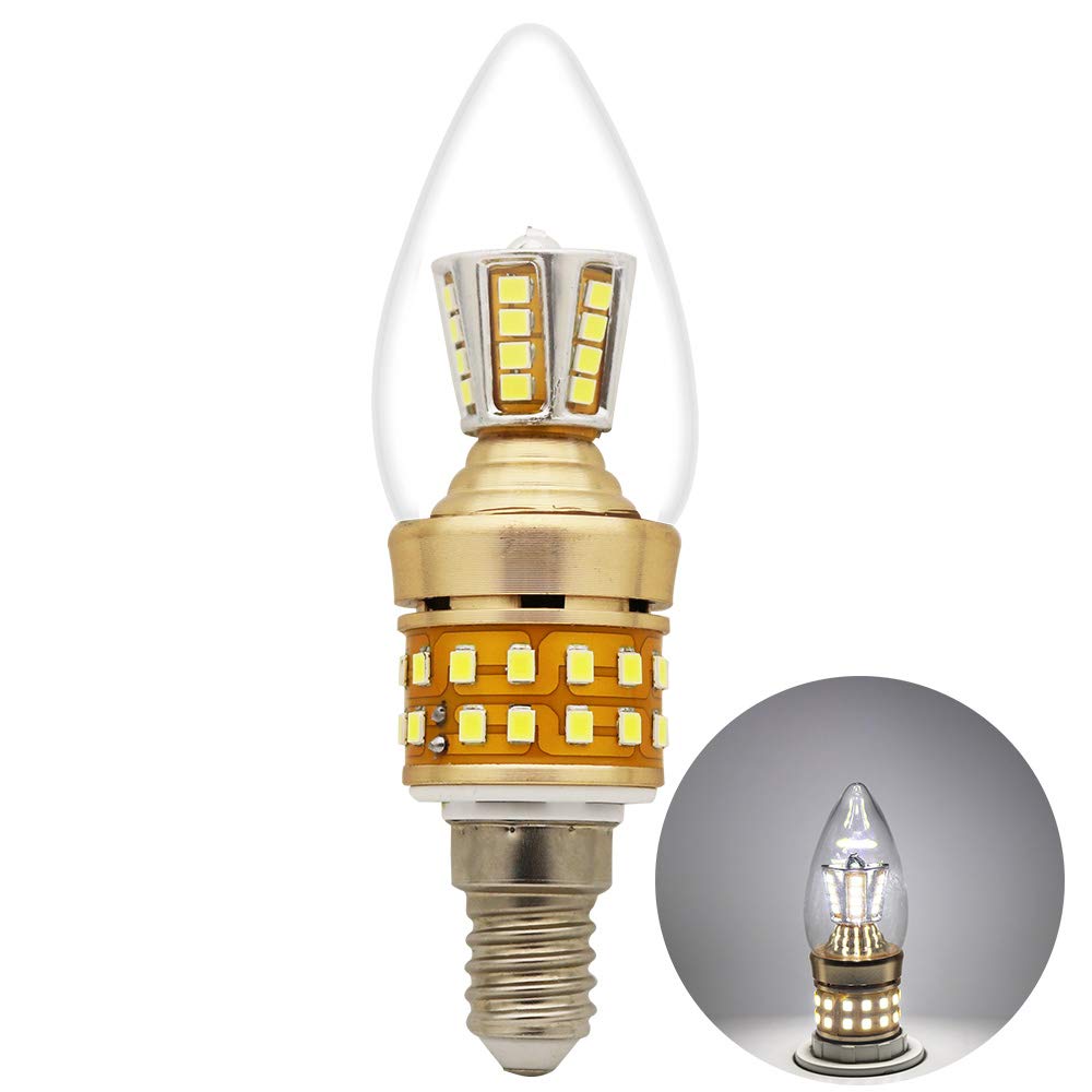 Chao Zan Cool White E14 Base Led Candle Light Bulbs 9W,Equivalent To 75W Halogen Bulbs Replacement, Small Edison Screw Clear Led Corn Lamp Bulbs 6000K Cold White, 850Lm, Ac 220-240V, 52Pcs 2835Smd 1 Pack