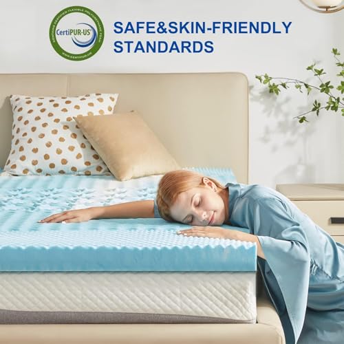 Image of SINWEEK Mattress Topper 5-Zone Memory Foam Mattress Topper Pressure Relieve Soft Mattress Pad, CertiPUR-US Certified, 1.5 Inch Twin XL Size, Blue