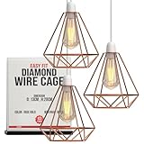 3 Pack Rose Gold Cage Metal Basket Ceiling Light Shade Ceiling Fitting Light & Industrial Style Light for Indoor Basket Pendant Light Shade with lamp Shade Reducer Ring