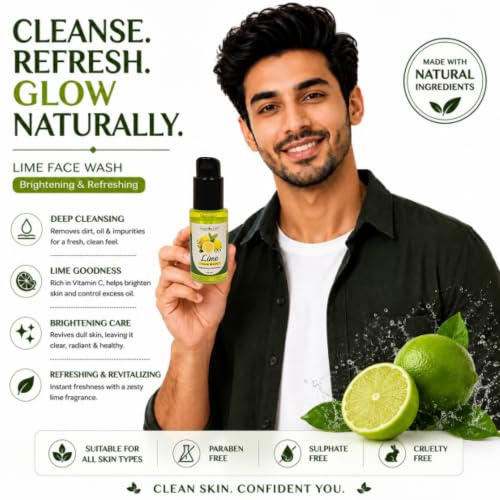 Image of MaheOrthe Lime & Glycerine Gel Face Wash for Oily Skin | Oil Control & Deep Cleansing | Removes Dirt & Excess Oil | Soap Free, Paraben Free Refreshing Cleanser - 65ml. Unisex