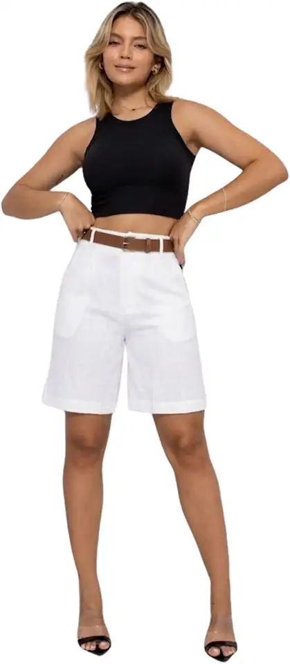 Bermuda Social Feminina em Duna com Cinto e Bolsos – Elegante e Confortável para Trabalho, Passeios e Looks de Verão | REF: SH-0015