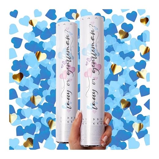 PrimePure Gender Reveal Confetti Cannon - Heart Shaped Confetti Party Poppers - Blue, 2 Pack - Baby Boy Gender Reveal Party Poppers Shooters Cannons
