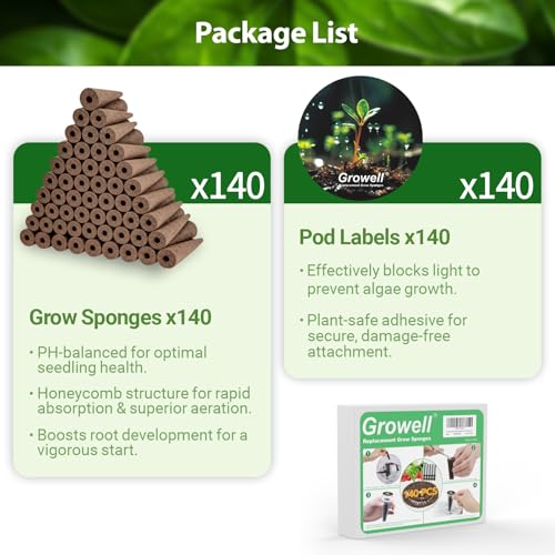 Image of Growell 280Pcs Hydroponic Pods Kit, 140 Grow Sponges with 140 Pod Labels, Hydroponics Supplies, Grower Pods Refill Compatible with AeroGarden & Most Growing System, Seed Starter Pods for Indoor Garden