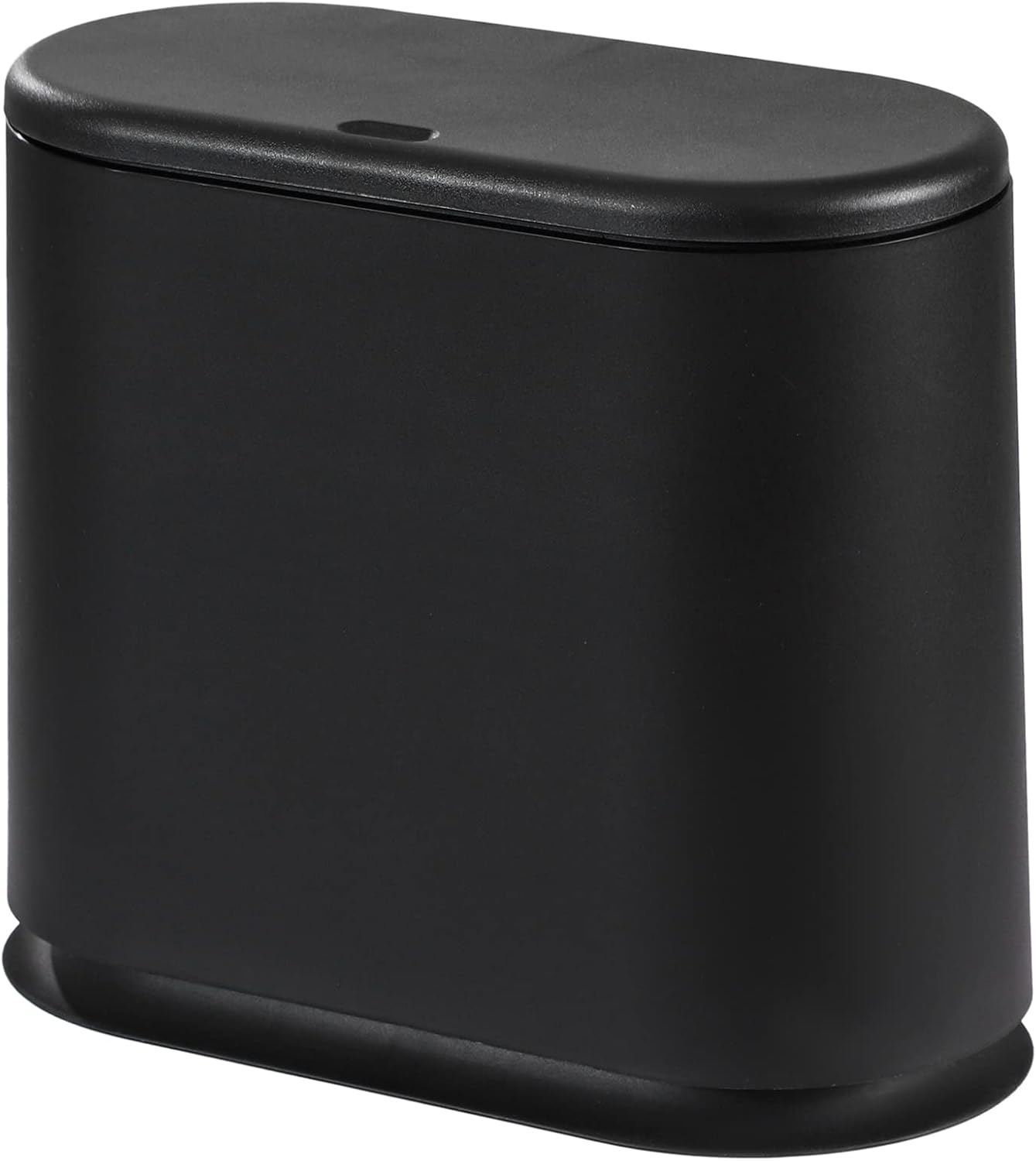 Cq acrylic 8L Slim Bathroom Trash Can Plastic 2.1 Garbage Can with Press Top Lid,Dog Proof Wastebasket Trash Can for Bedroom,Kitchen,Office,Living Room,Black