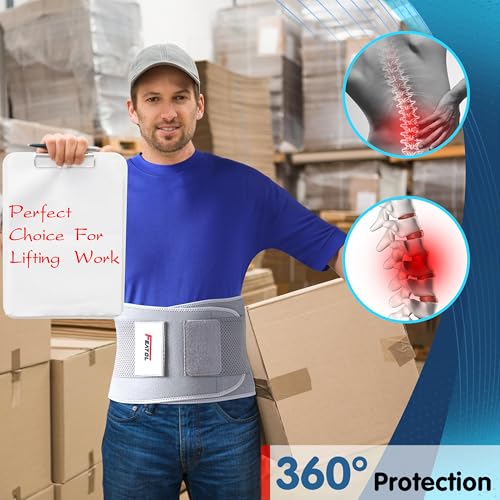 Image of FEATOL Back Brace for Lower Back Pain, Breathable Back Support Belt for Women & Men with Lumbar Pad, Lumbar Support Belt for Heavy Lifting & Work, Gray, L /XL (Circumference:30-38.6 inch)