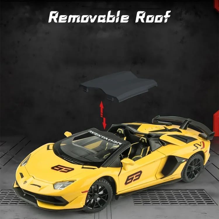 Image of Model 1:24 Lamborghini Avantadoor SVJ 63 Model Alloy Metal Pull Back Die-cast Car Openable Doors with Sound and Light Vehicle Car Toy for Kids - Multicolor