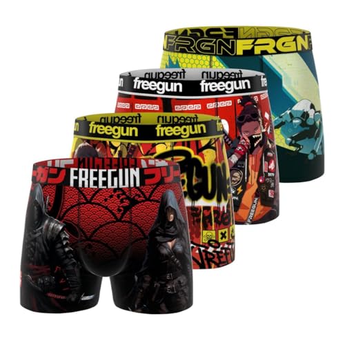 FREEGUN Boxer Homme, Caleçon Homme Manga, Doux & Respirant (Lot de 4), Rouge Taille M