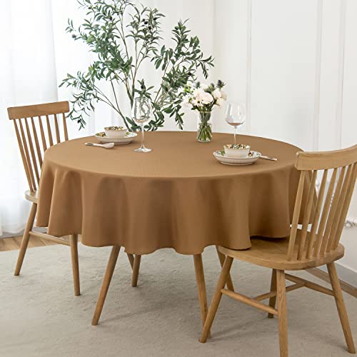 Image of maxmill Fall Tablecloth Stain Resistant Waterproof Wrinkle Resistant Spillproof Washable Soft Textured Table Cloth for Dining Room Harvest Thanksgiving Parties, Round 70 Inch, Amber Bronze