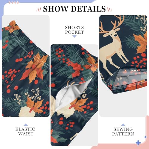 Boys' Pants Christmas Berry Deers Leaves Long Bottoms Jogger Pants Elastic Waist Trousers with Pockets S-XL4