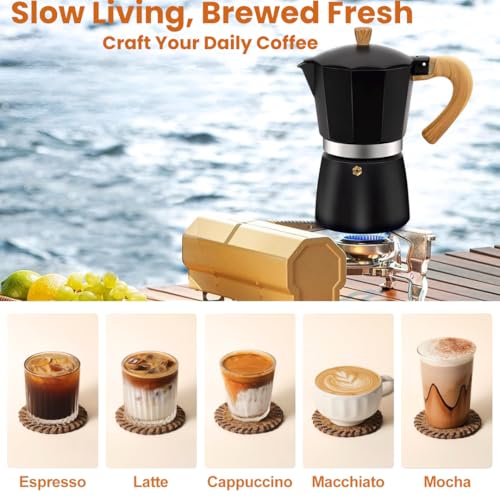 Image of Moka Pot 6-Cup 300ml, Premium Matte Black Stainless Steel Stovetop Espresso Maker for Induction & All Heat Sources | Brew Rich, Italian-Style Coffee at Home with Durable, Easy-to-Clean Design