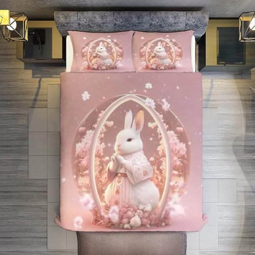 Housse de couette lapin 3 pièces parure de lit double microfibre 200x200 - 3