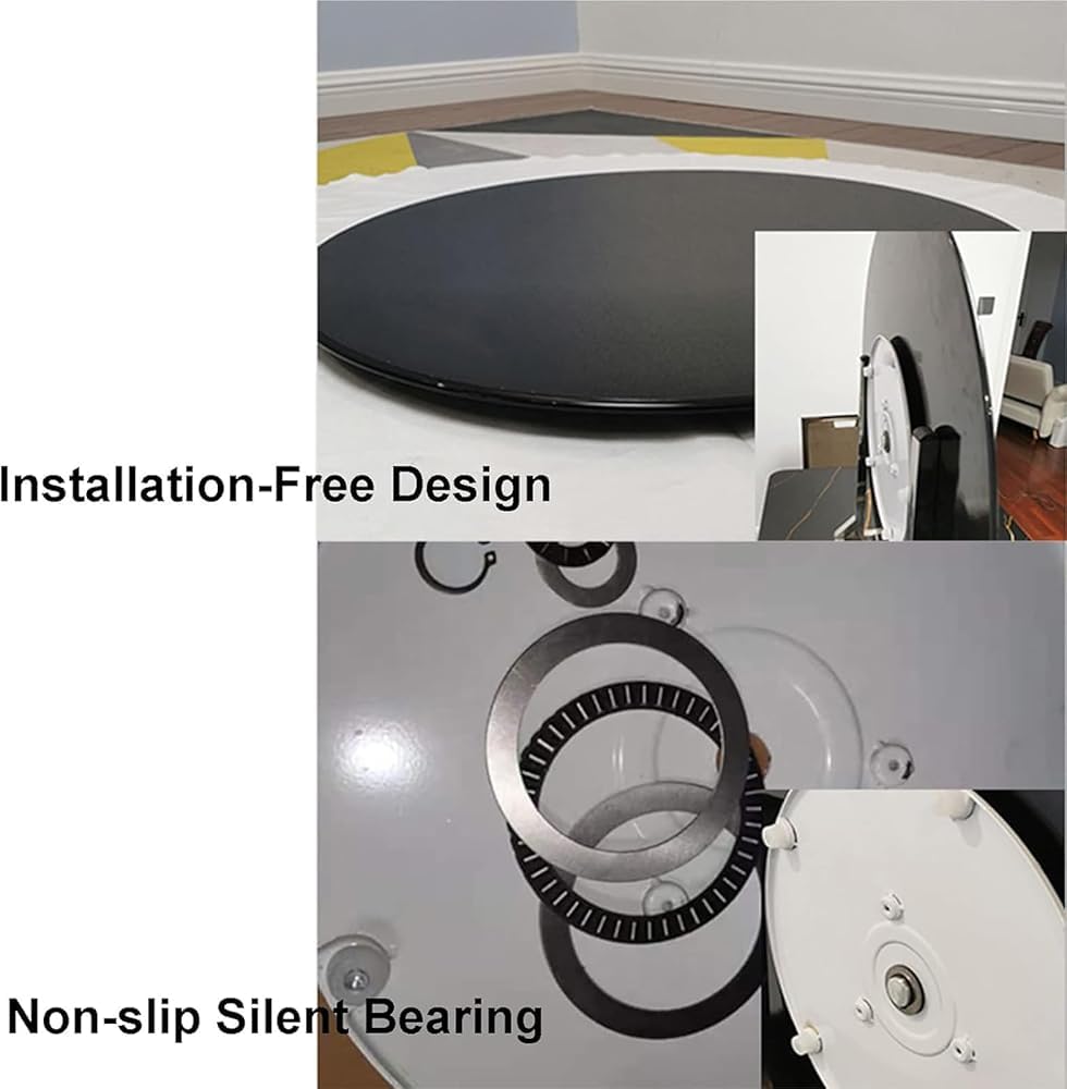 Vassoio Girevole Nero per centrotavola, Piatto Girevole Lazy Susan in Vetro temperato, Piatto da Portata Girevole Lazy Susan con Piano Rotondo, Grande Lazy Susan con Rotazione silenziosa e f
