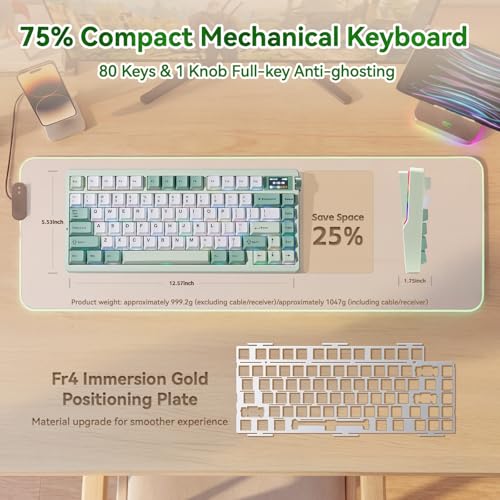 Image of LeobogxAula Nova75 Wireless Mechanical Pink Keyboard,Gaming Keyboard | Tri-mode Bluetooth /2.4GHz /USB-C,RGB Backlit,FR4 Plate,Hot Swappable Pre-lubed Switches,Programmable PBT Keycaps,8000mAh