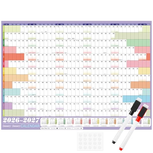 SULOLI 2026 Wall Planner A1 Yearly Wall Calendar 2026 Large Year Planner UK for Staff Office (85X62CM)