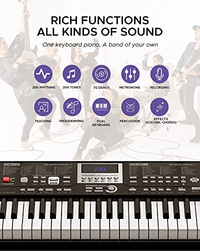 Starfavor 61 Key Portable Electric Keyboard Electronic Piano Music For Beginners Adults Kids, Include Z-Style Stand, Stool, Power Supply, Microphone, Headphone (Sek-461S) #TOP2