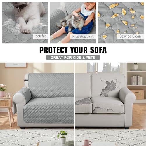 TAOCOCO Sofa Slipcovers Sofa Covers 3 Seater,Settee Covers with Storage Pockets,Anti Slip Couch Covers,Washable Sofa Protector for Pets(Pale Grey) - Image 2