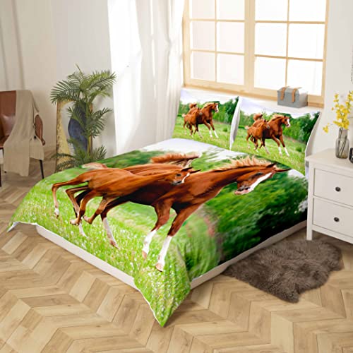 Homemissing Horse Bedding Set Galloping Horse Comforter Cover for Kids Boys Girls Teens Soft 3D Wild Animal Duvet Cover Wildlife Style Bedspread Pcs Quilt Cover Single - Image 3