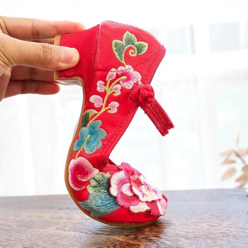 Escarpins Cheongsam confortables à talon carré et broderies fleurs