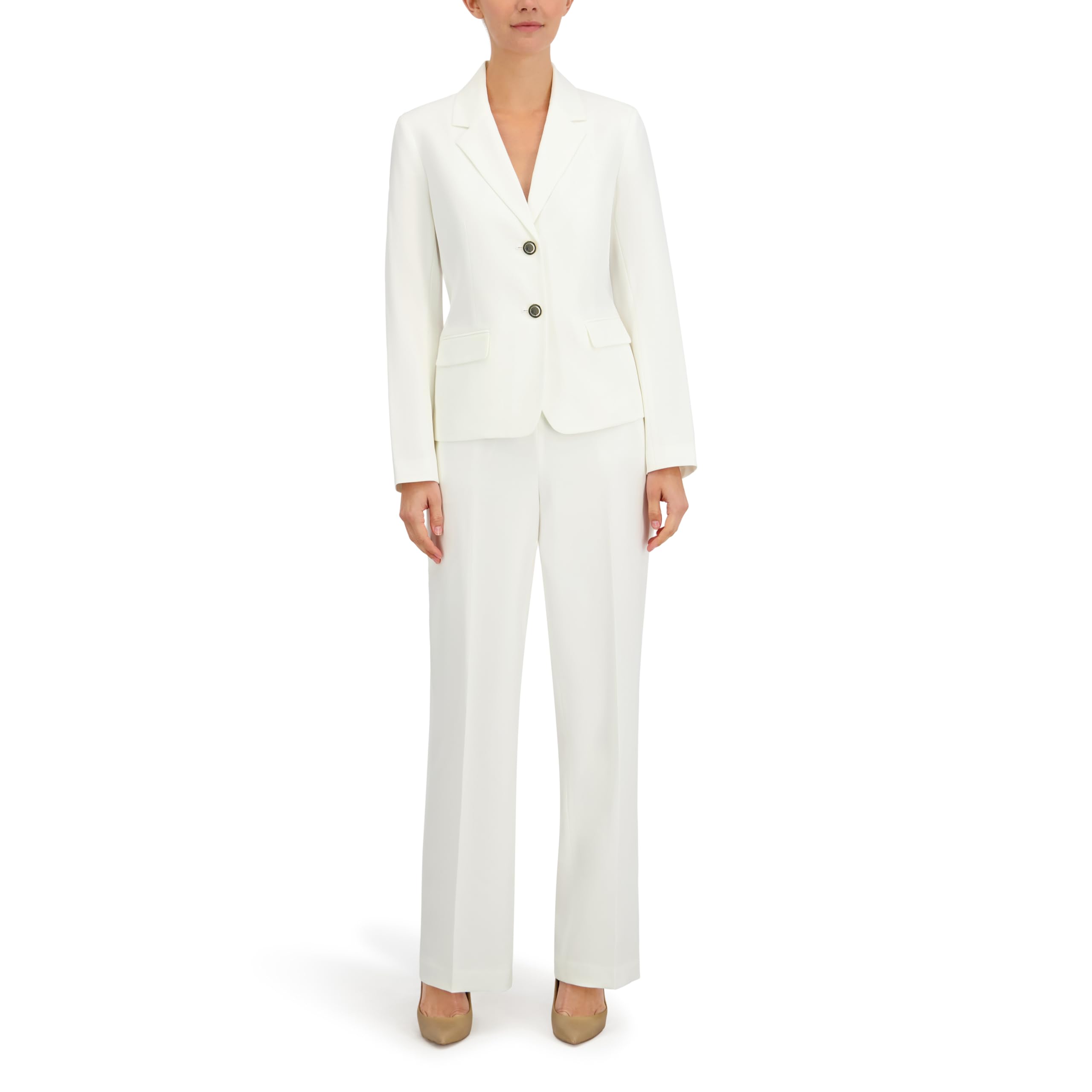 Le Suit Womens Two Button Blazer Pull-On Pant 2pc Set Vanilla ICE