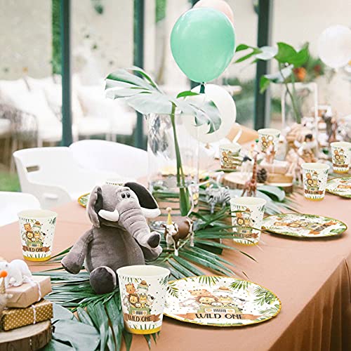 168Pcs Wild One Party Supplies, Safari Birthday Supplies Serves 24 Guest, Jungle Plates And Cups Knife Fork Spoon Cutlery For Safari Plates Baby Shower Tableware Set #TOP6
