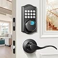 Keyless Entry Door Lock Deadbolt with Handle Set,Fingerprint Smart Locks for Front Door,Backlit Digital Keypad Deadbolt with 2 Keys - Auto Locking - Easy Installation-Left/Right Doors (Matte Black)