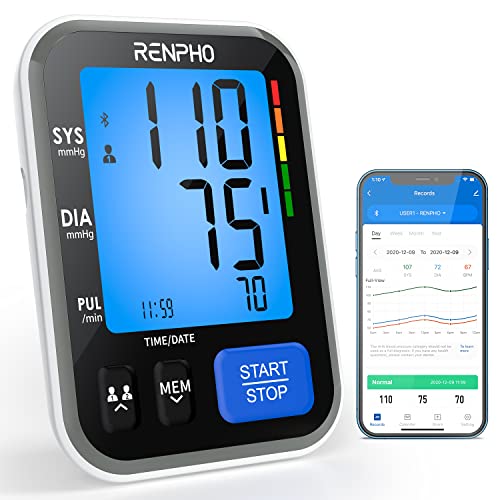 Bluetooth Blood Pressure Machine, Renpho Wireless Smart Bp Monitor Large Cuff With Large Display, 2-Users Unlimited Memories App For Ios Android, Gifts For Women Men #TOP19