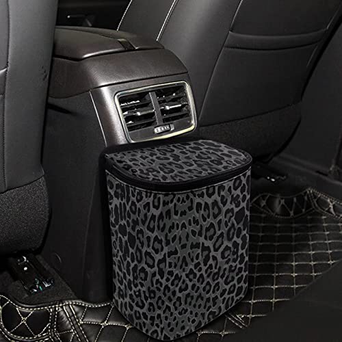 Image of Talayituse Black Leopard Print Car Trash Can with Lid, Leak Proof Auto Trash Bag Hanging Vehicle Garbage Can Multipurpose Storage Container for Back Seat Road Trip