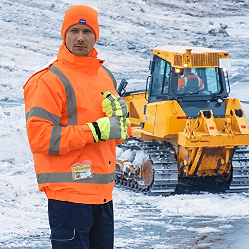 A-Safety High Visibility Safety Waterproof Reflective Rain Jacket,Winter Warm Reflective Safety Jacket Working Overalls With Hideaway Hood And Stand Up Collar (Medium, Orange) #TOP5
