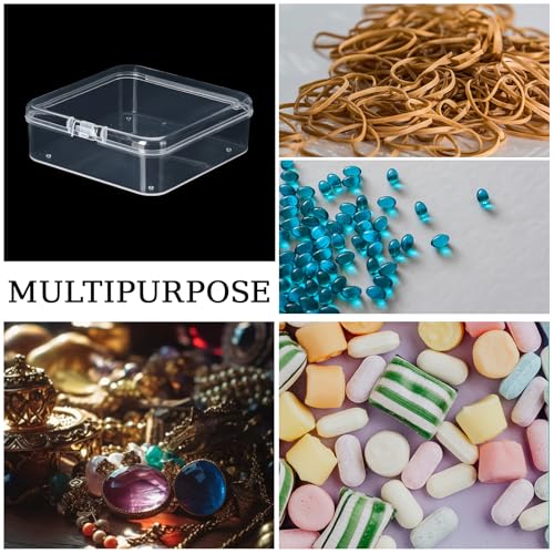 Image of TANEMUDO 100 Pcs 2.8 x 2.8 x 1 inches Inch Plastic Bead Storage Containers Box with Hinged Lid, Transparent Boxes for Beads, Jewelry, DIY Craft, Hardware, Game Pieces, and Small Items Organization
