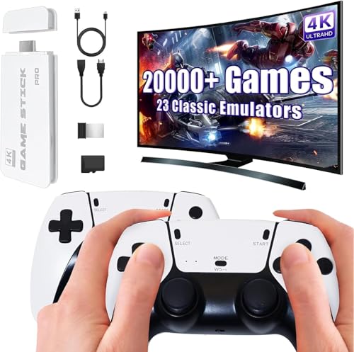 PZNETUE Retro Konsole Spielkonsole Game Stick, Retrolink 21.000+ Spiele mit 2 Wireless Controller, Retro Konsole Plug & Play Game Stick TV HDMI, Geschenk für Erwachsene & Familien (Max+)