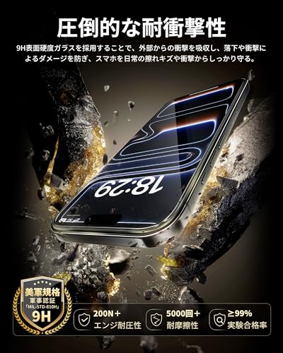 NIMASO『強化ガラスフィルム黒縁あり全面保護耐衝撃ガイド枠付き（iPhone17用）』