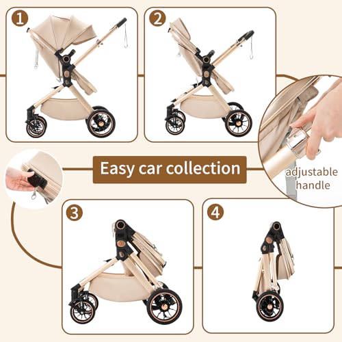 Poussette 3 en 1 combinée résolvant le manque d'espace grâce à son pliage compact rose - 6